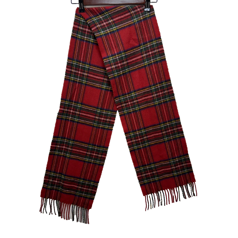 Lochcarron of Soctland Red Royal Tartan Plaid Lambswool Scarf Fringe‎ Trim